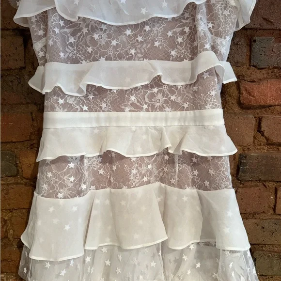 For Love & Lemon White Cosmic Star Ruffle Tiered Lace Dress size small - Picture 2 of 4